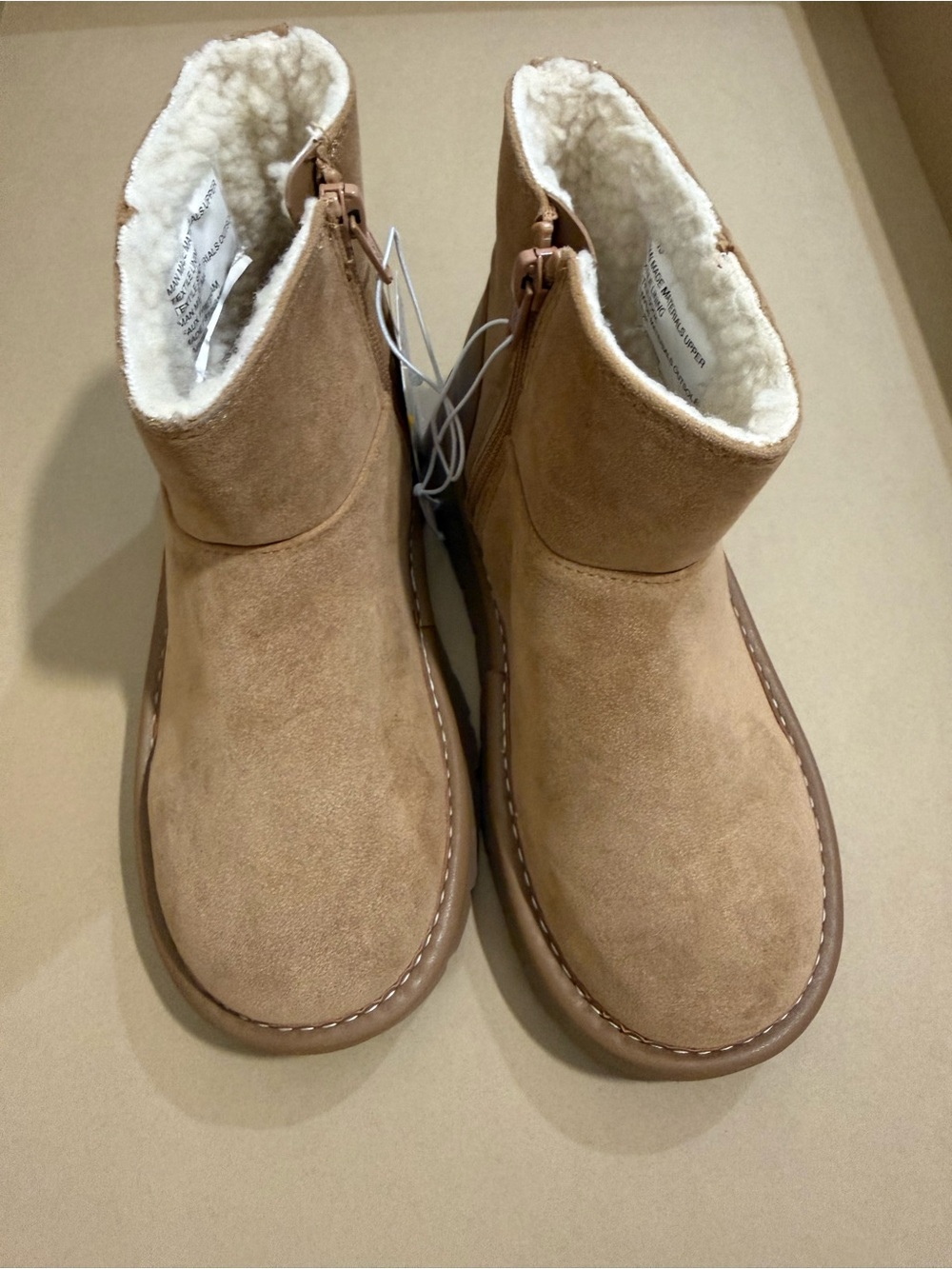 New Tan Suede Shearling Lined Ankle Boots - little girl size 13